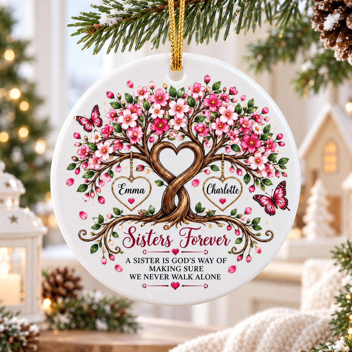 Personalized Sisters Forever Tree of Life Christmas Ornament