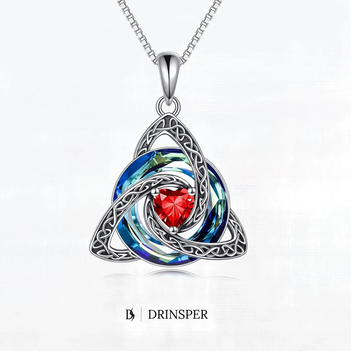 Birthstone Celtic Trinity Knot Necklace – Silver-Plated Crystal Pendant Jewelry