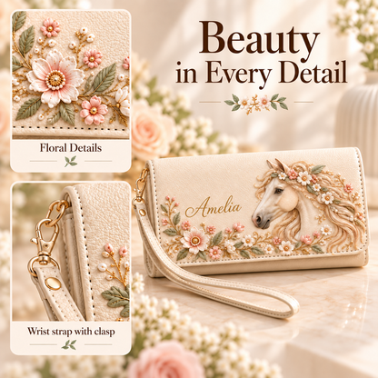 ✨ Custom Name "Flora & Fauna"  Embossed Wristlet Wallet | Personalized Everyday Purse