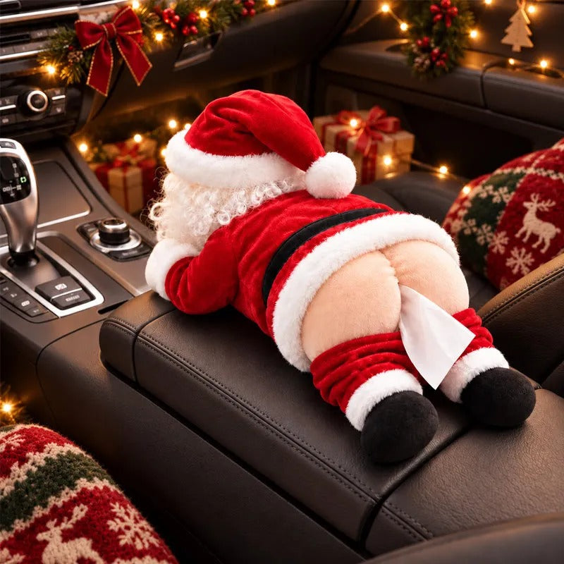 😂Funny Santa Butt Tissue Box – Plush Christmas Tissue Holder & Gag Gift🎁