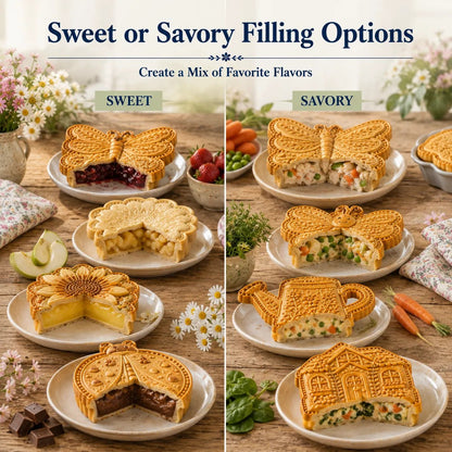 ⏳ Last Day 50% OFF – 🌸 8-Design Spring Garden Mini Pie Mold Collection | Reusable Embossed Molds for Shaping Detailed Bee, Butterfly, Ladybug, Sunflower, Cottage & More 🥧✨
