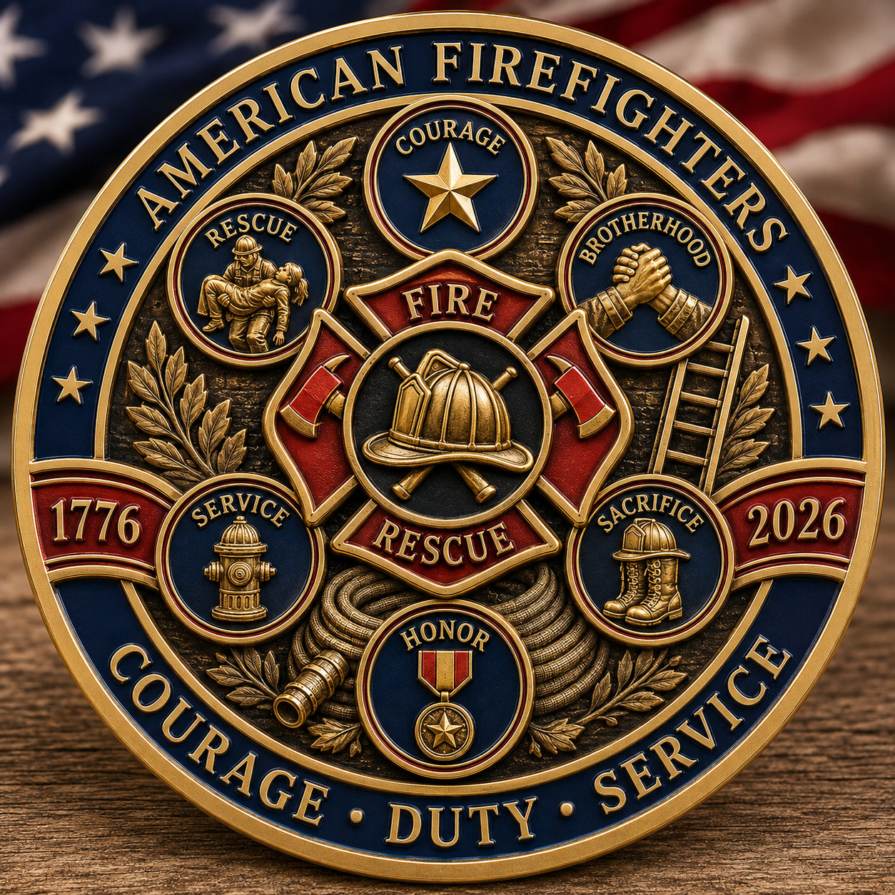 250th Anniversary American Firefighters Commemorative Coin – Courage, Duty & Service 1776–2026