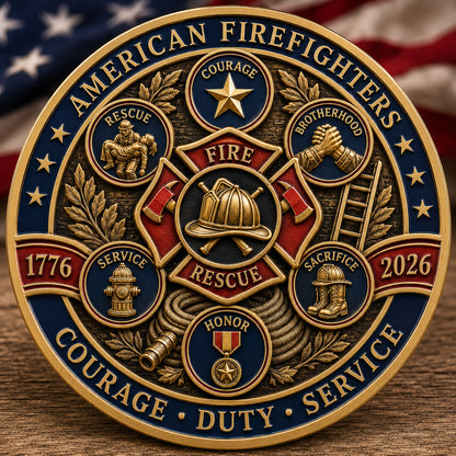 250th Anniversary American Firefighters Commemorative Coin – Courage, Duty & Service 1776–2026