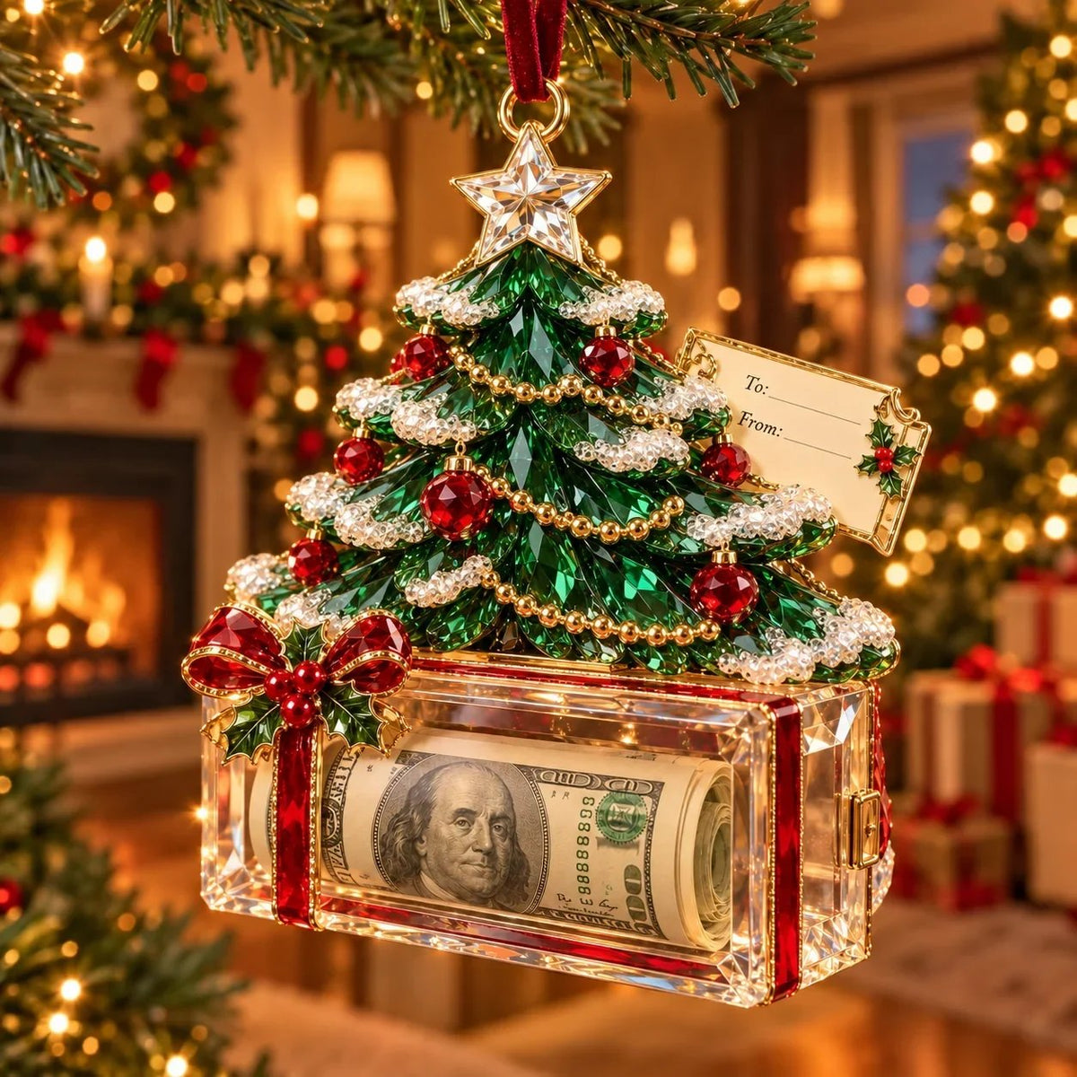 🎄 Christmas Cash Gift Ornament | 20 Crystal-Style Designs with Money Holder & Gift Tag 🎁