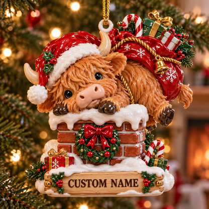 Personalized Highland Cow Christmas Ornament