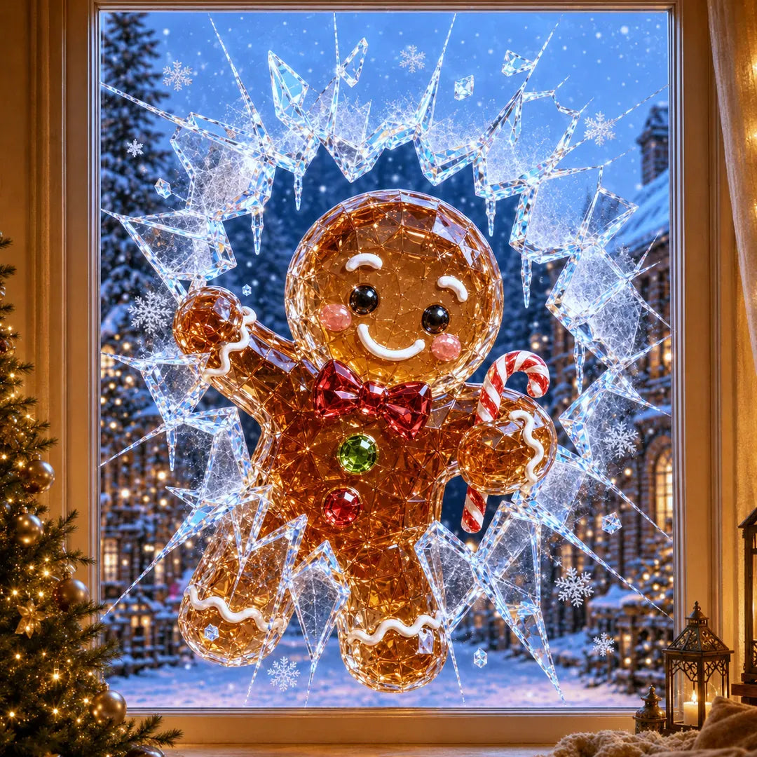 🎄Crystal Christmas Break-In Window Decal | Shattered Glass Illusion with Sparkling Holiday Characters for Magical Window Decorations ✨🎅