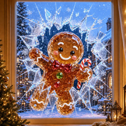 🎄Crystal Christmas Break-In Window Decal | Shattered Glass Illusion with Sparkling Holiday Characters for Magical Window Decorations ✨🎅