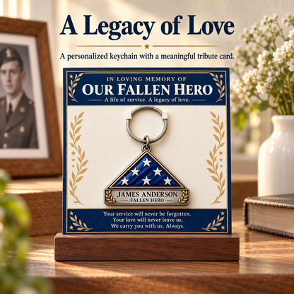 Personalized Fallen Hero Memorial Keychain with Tribute Card