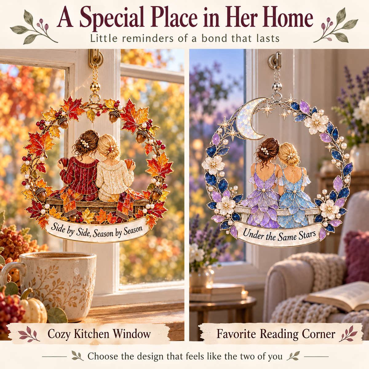 💖 "Always My Sister, Forever My Friend" Handcrafted Suncatcher Ornament Collection