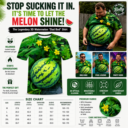 The Legendary 3D Watermelon "Dad Bod" Shirt 🍉 | Hilarious Belly Optical Illusion Tee | The Ultimate Summer Gag Gift