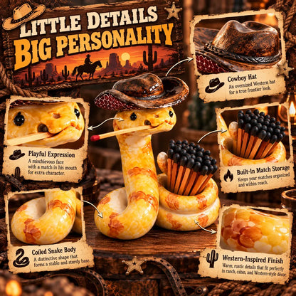 ⏳ Last Day 49% OFF – 🤠 The Cowboy RattlerTM Match Holder | Funny Western Snake Décor for Cabins, Mantels & Bars 🐍