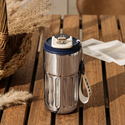 Smart Temperature Display Travel Mug – 450ml Insulated Coffee Cup with Carry Strap