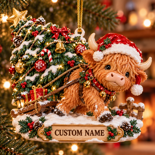 Personalized Highland Cow Christmas Ornament