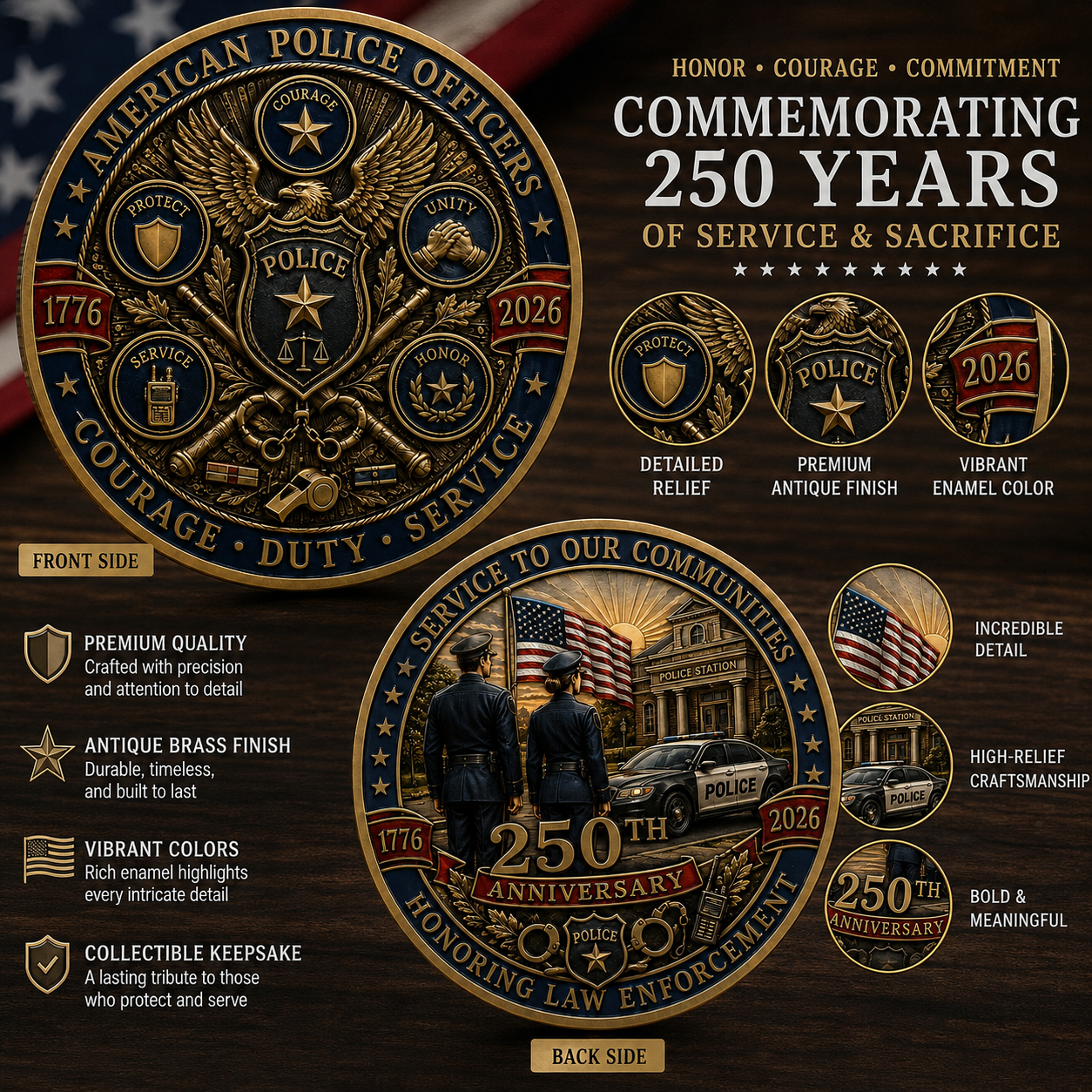 🇺🇸 The Ultimate "Thank You" – 250th Anniversary American Police Officer Commemorative Coin (1776-2026) 🦅