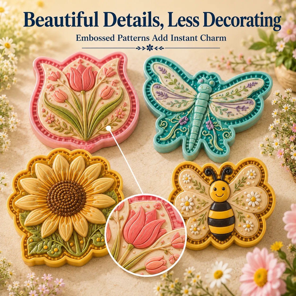 ⏳ Last Day 50% OFF – 🌸 8-Design Spring Garden Mini Pie Mold Collection | Reusable Embossed Molds for Shaping Detailed Bee, Butterfly, Ladybug, Sunflower, Cottage & More 🥧✨