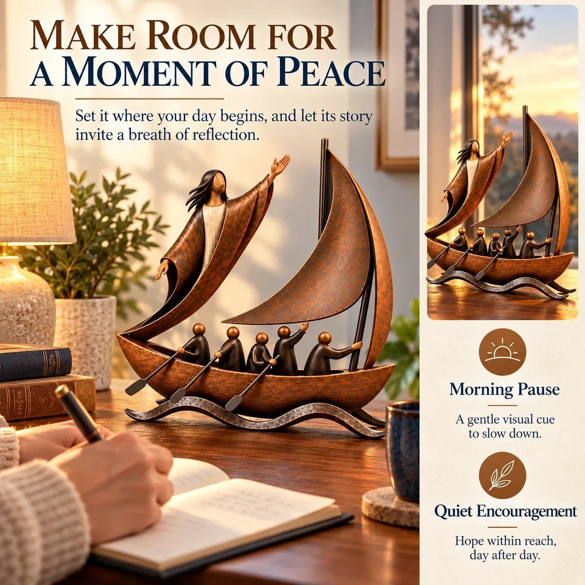 ⏳ Last Day 49% OFF – ⛵ Faith-Inspired Sailing Boat Sculpture | Bronze-Tone Décor with Symbolic Figures & Timeless Detail ✨