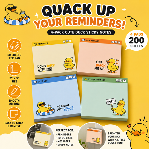 🦆 Quack Up Your Reminders! Cute & Sassy Duck Sticky Notes (4-Pack) 🌟