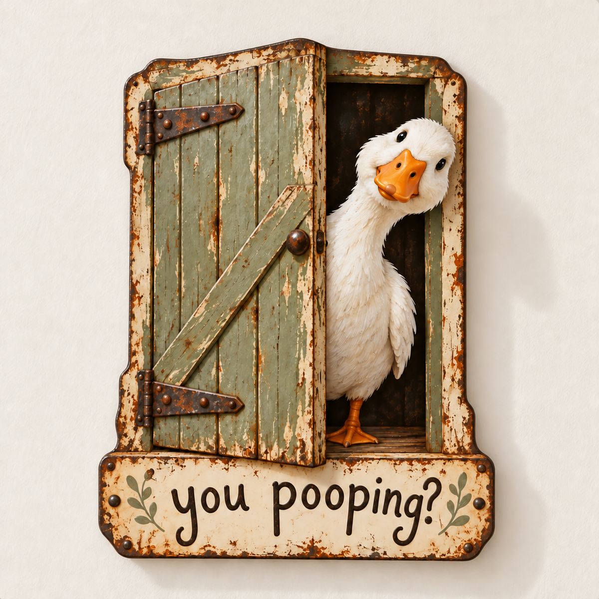 🦆 "You Pooping?" Cheeky Goose Rustic Metal Bathroom Sign | Funny Farmhouse Toilet Decor & Gag Gift