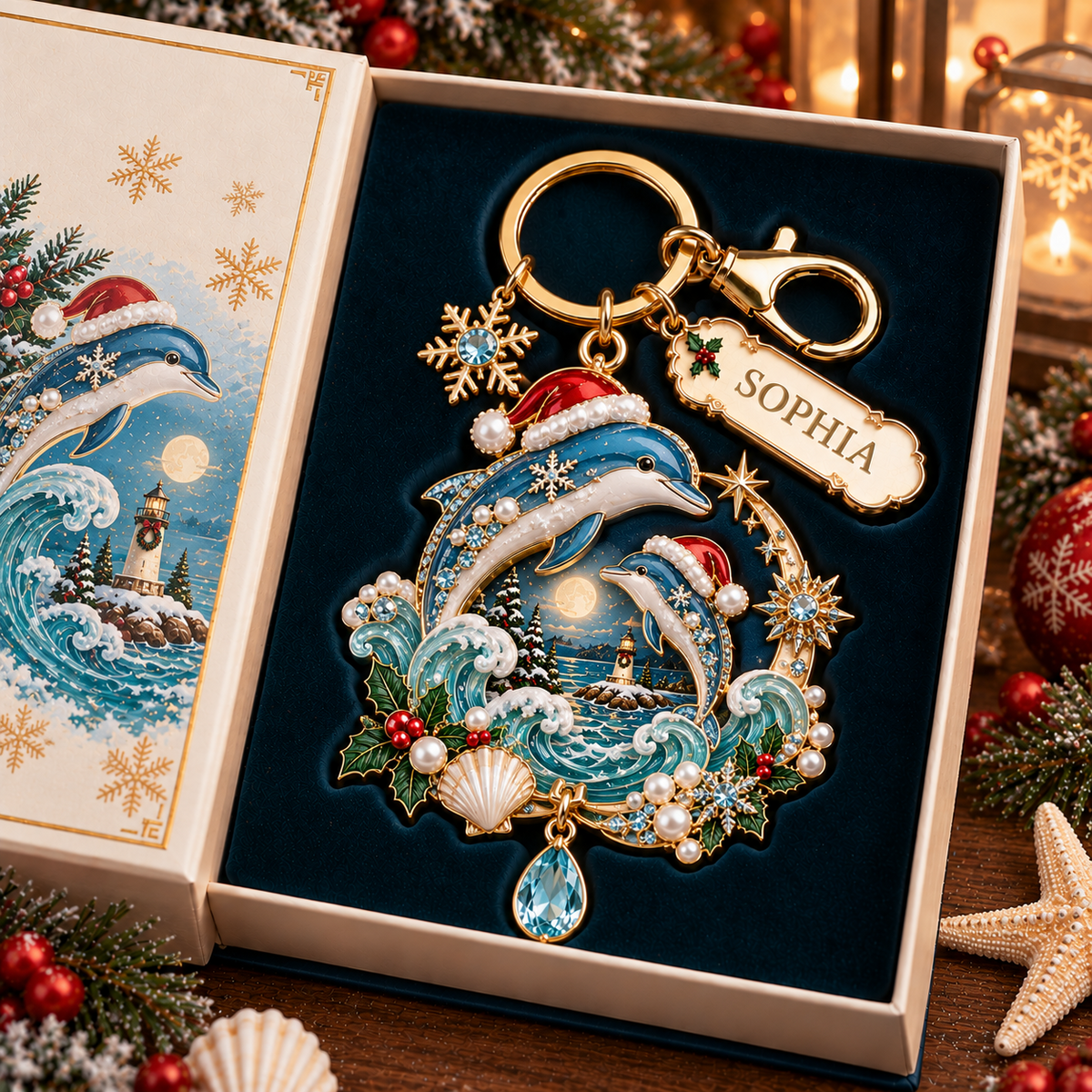 🎄 Personalized Coastal Christmas Keychain