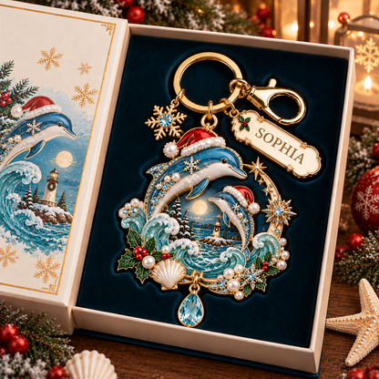 🎄 Personalized Coastal Christmas Keychain