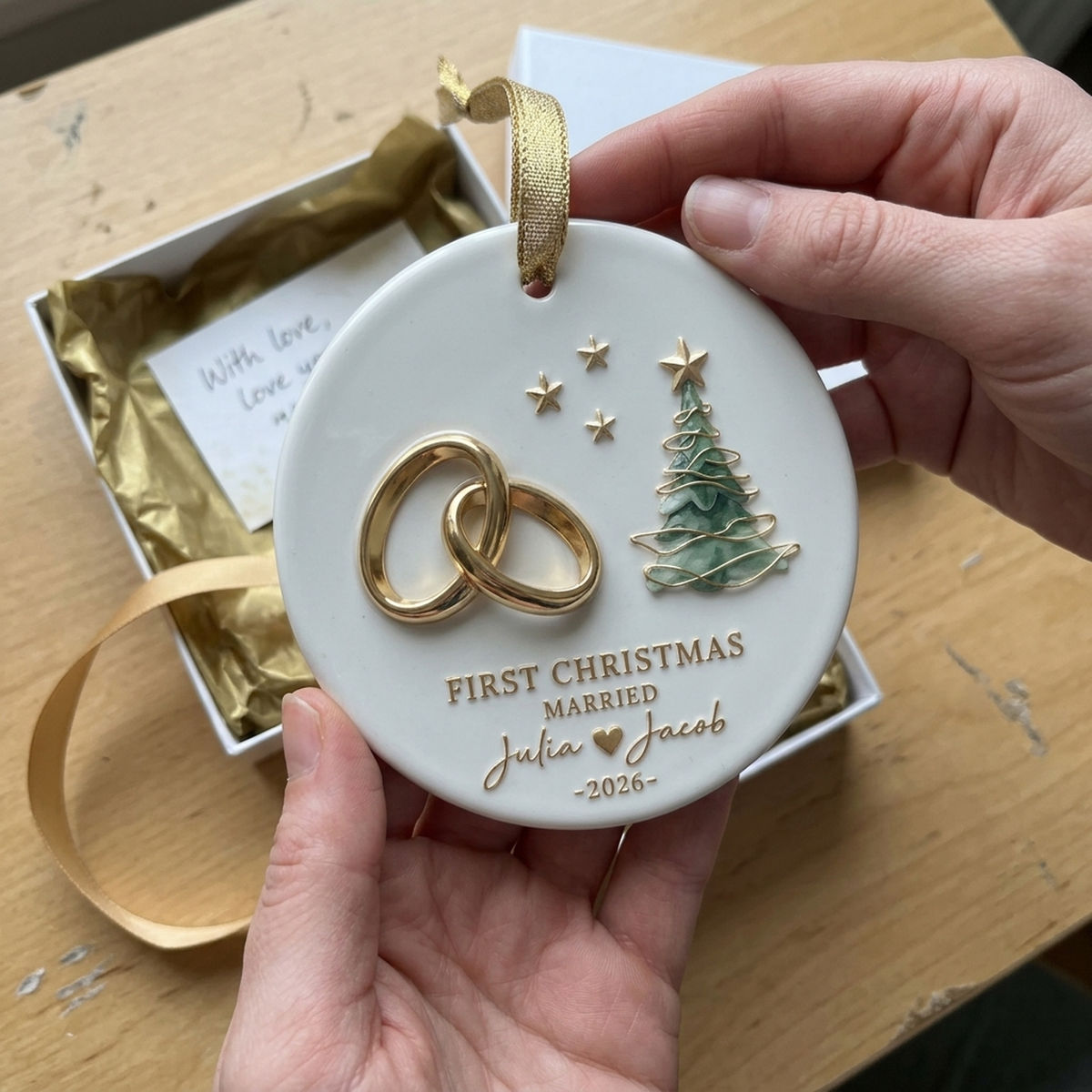 Personalized "First Christmas Married" Ornament – Custom Name & Year For Newlyweds
