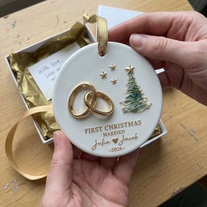 Personalized "First Christmas Married" Ornament – Custom Name & Year For Newlyweds