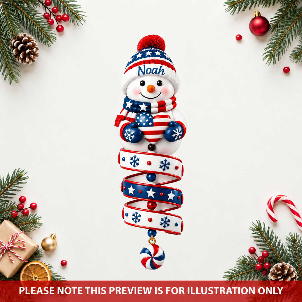 Personalized Patriotic Snowman Custom‑Shape Ornament