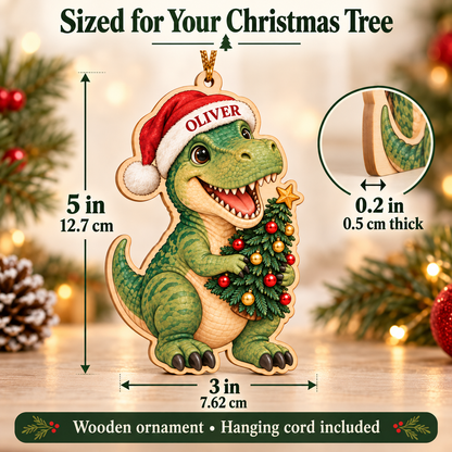 🔥Last Day 50% OFF -🦖 Personalized Dinosaur Christmas Ornament | Custom Name Wood Keepsake with Dino Facts & Wishes 🎄