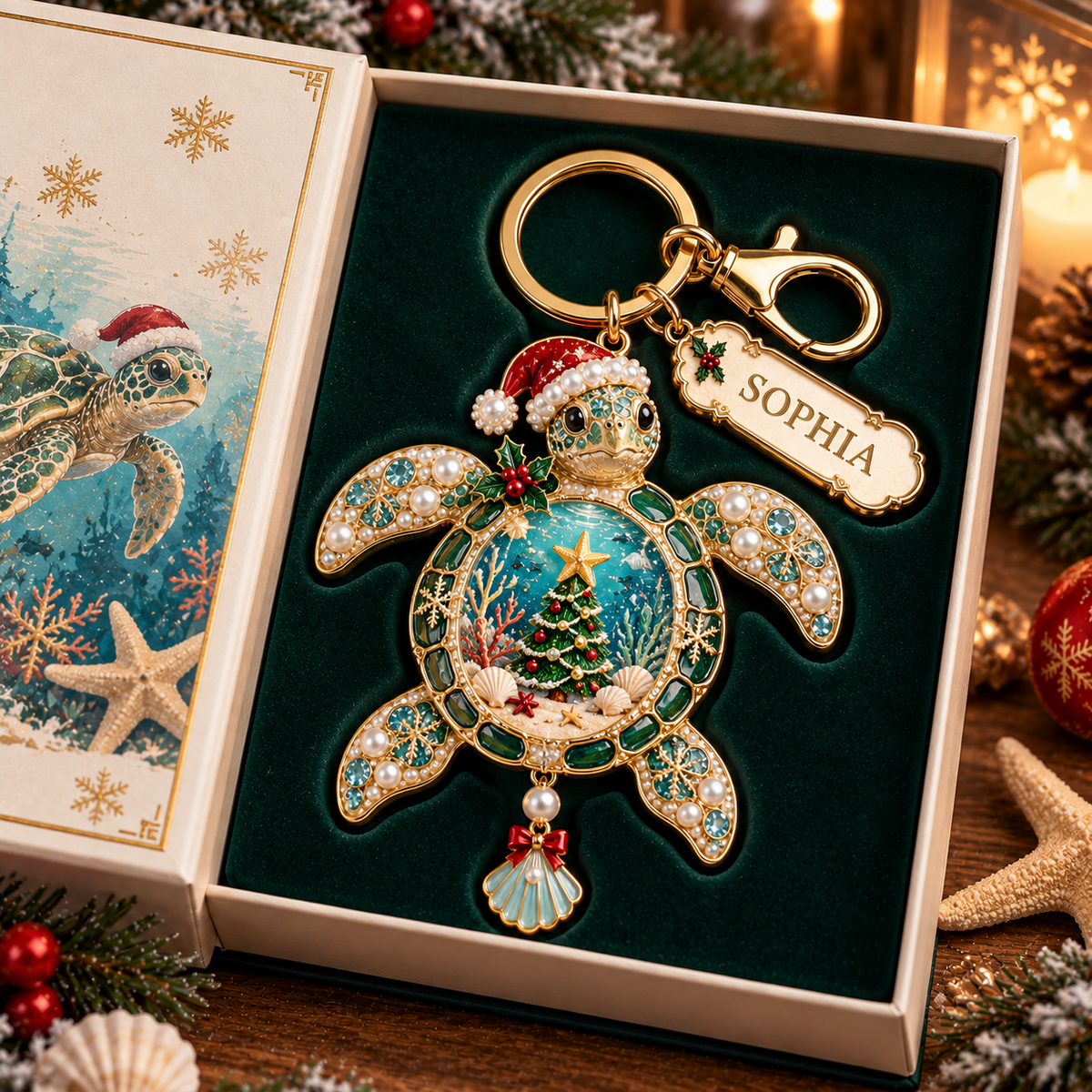 🎄 Personalized Coastal Christmas Keychain