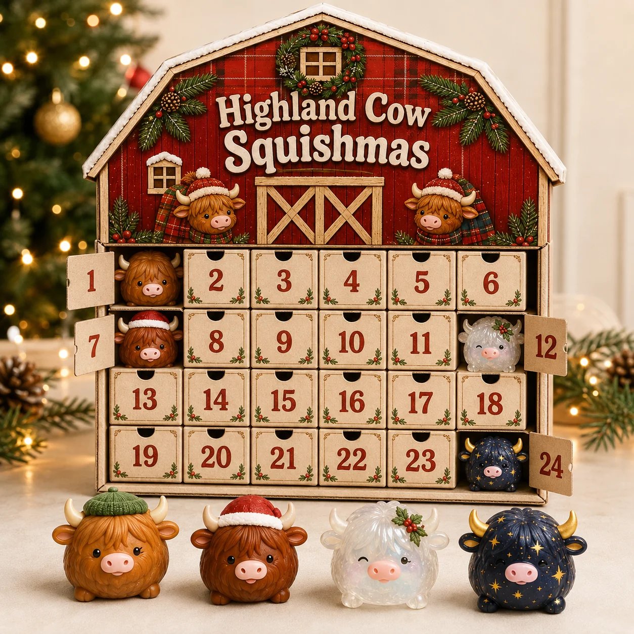 🐮 Highland Cow Squishy Collection | 12-Piece Harvest Herd or 24-Piece Holiday Collector’s Edition with Unique Characters & Secret Cow ✨