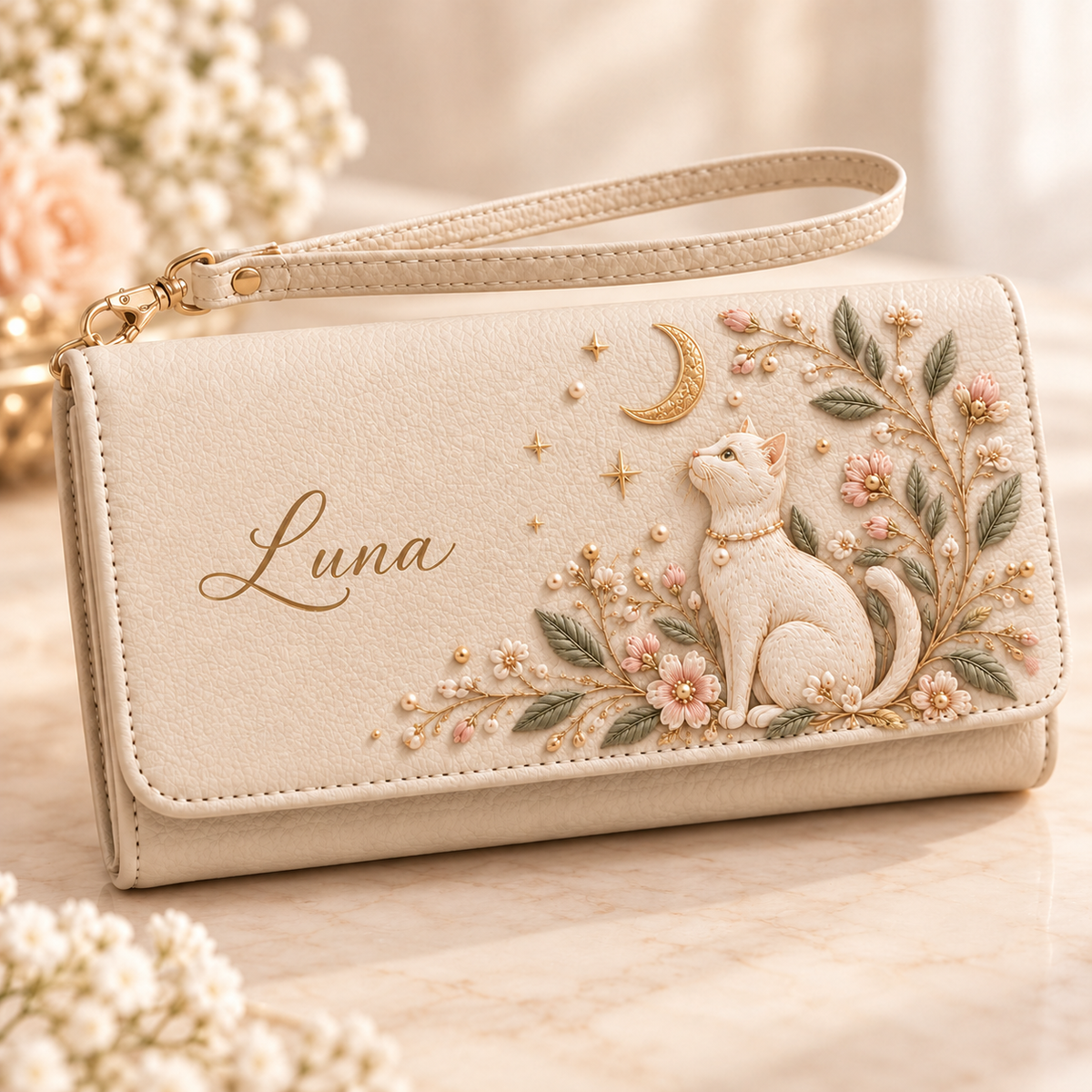 ✨ Custom Name "Flora & Fauna"  Embossed Wristlet Wallet | Personalized Everyday Purse