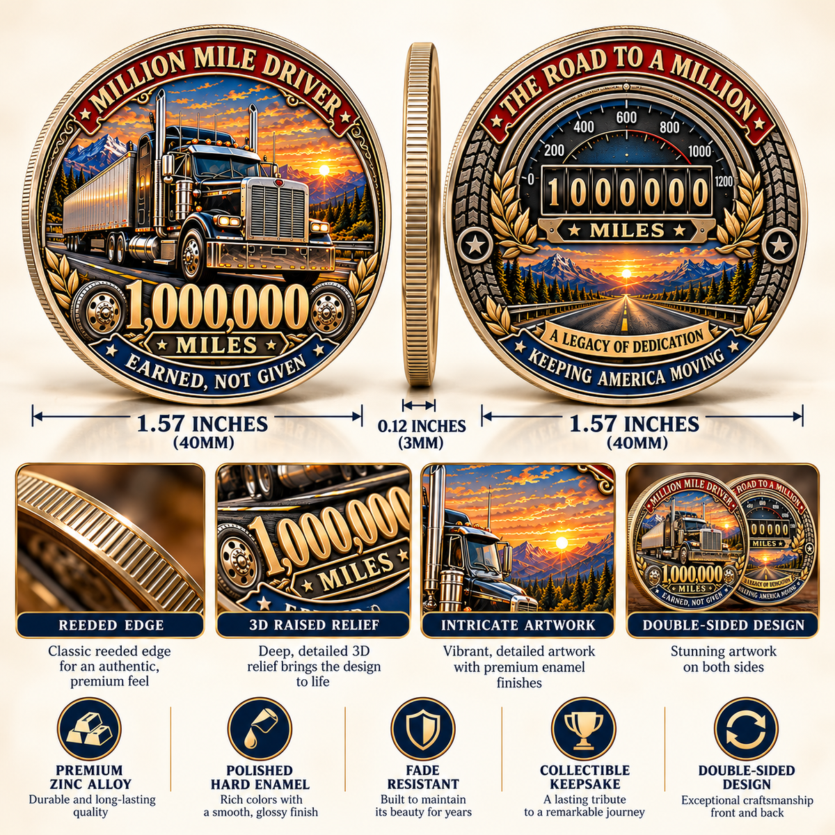 🚛 Truck Driver Mileage Milestone Commemorative Challenge Coin Collection