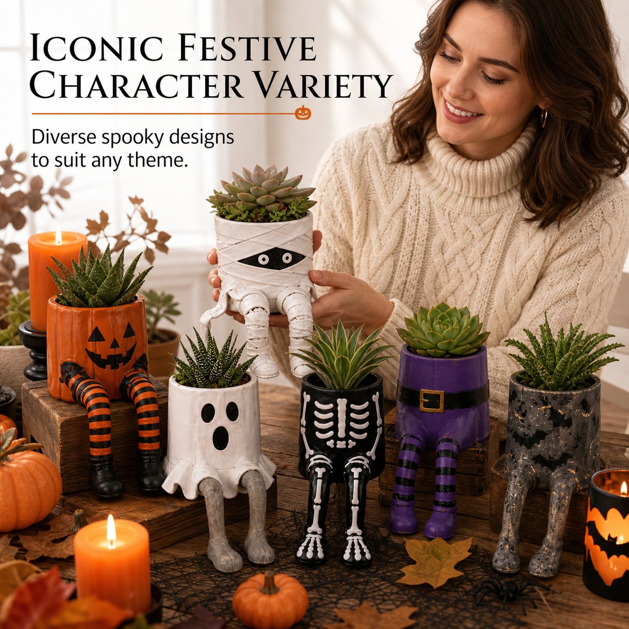 💀🎃Halloween Whimsical Hanging Leg Planter Hand-Painted Resin Succulent Pot💐