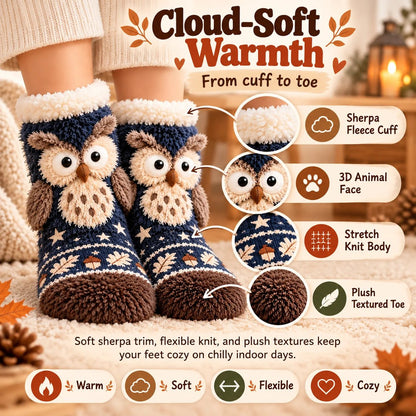 🦊🐦 Cozy 3D Animal Fuzzy Slipper Socks – Cute & Warm House Socks 🦦🦉