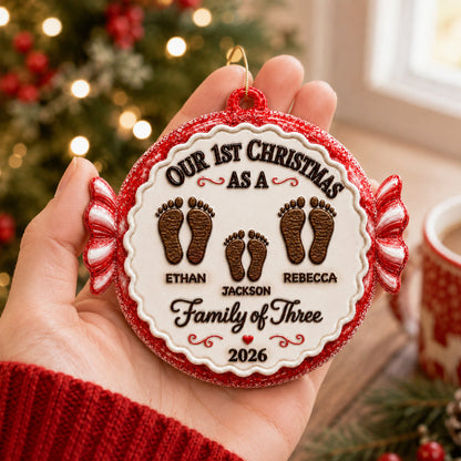 👣 Our 1st Christmas As A Family Personalized Ornament