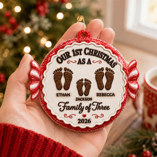 👣 Our 1st Christmas As A Family Personalized Ornament