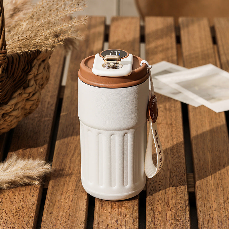 Smart Temperature Display Travel Mug – 450ml Insulated Coffee Cup with Carry Strap