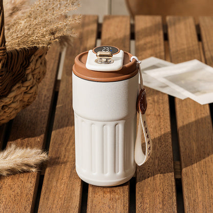 Smart Temperature Display Travel Mug – 450ml Insulated Coffee Cup with Carry Strap