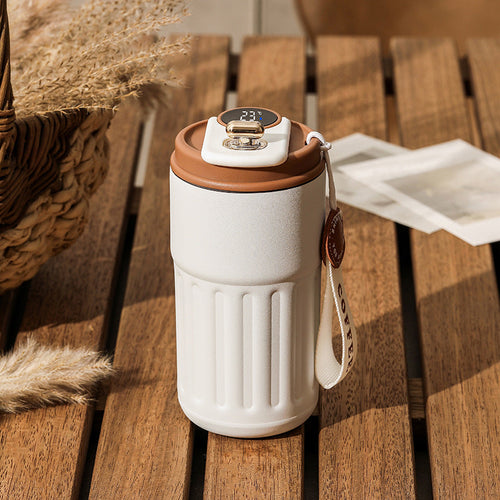 Smart Temperature Display Travel Mug – 450ml Insulated Coffee Cup with Carry Strap