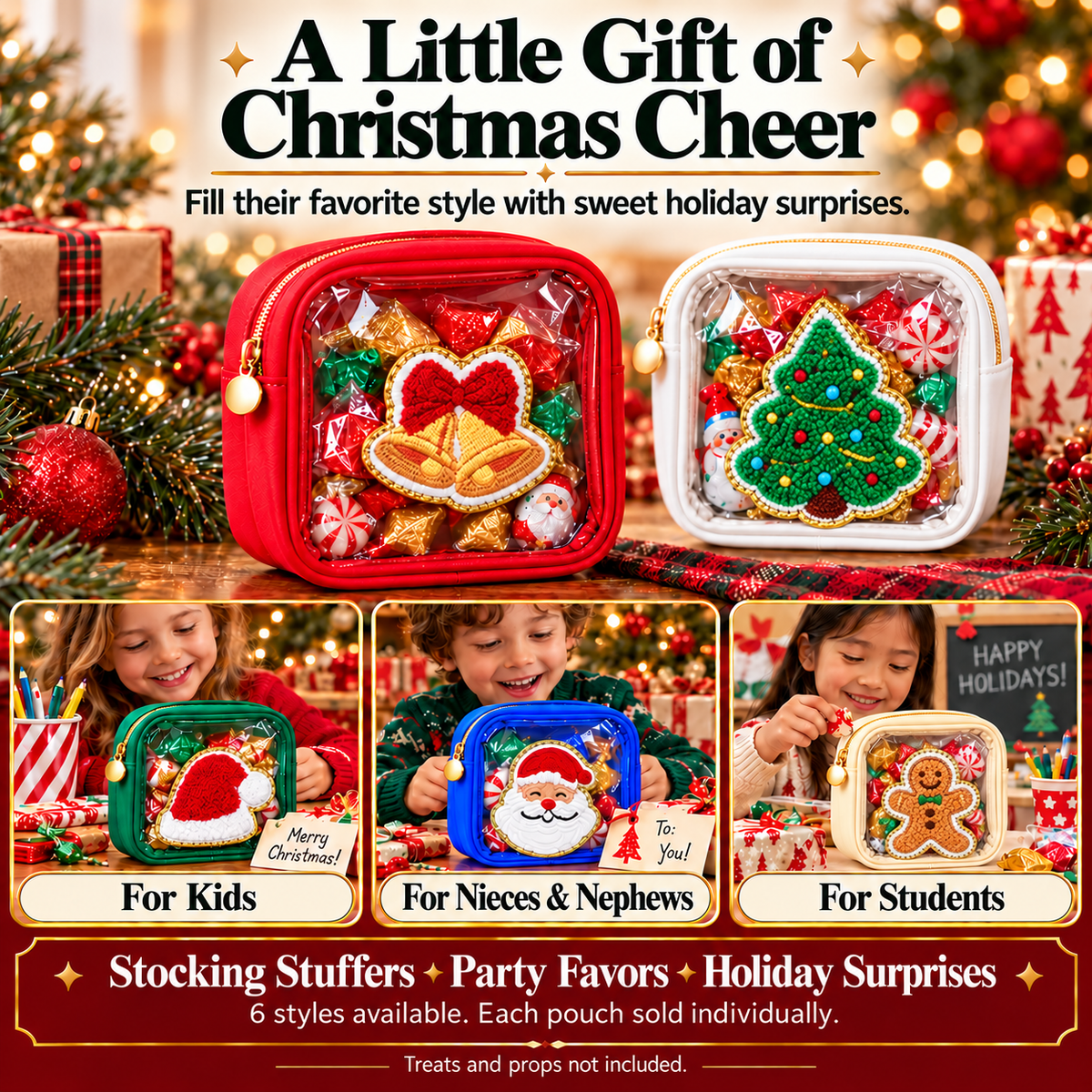 🎄🎁 Christmas Mini Treat Bag – Clear Window Zipper Pouch, 6 Festive Styles to Choose From ✨CHRISTMAS MINI