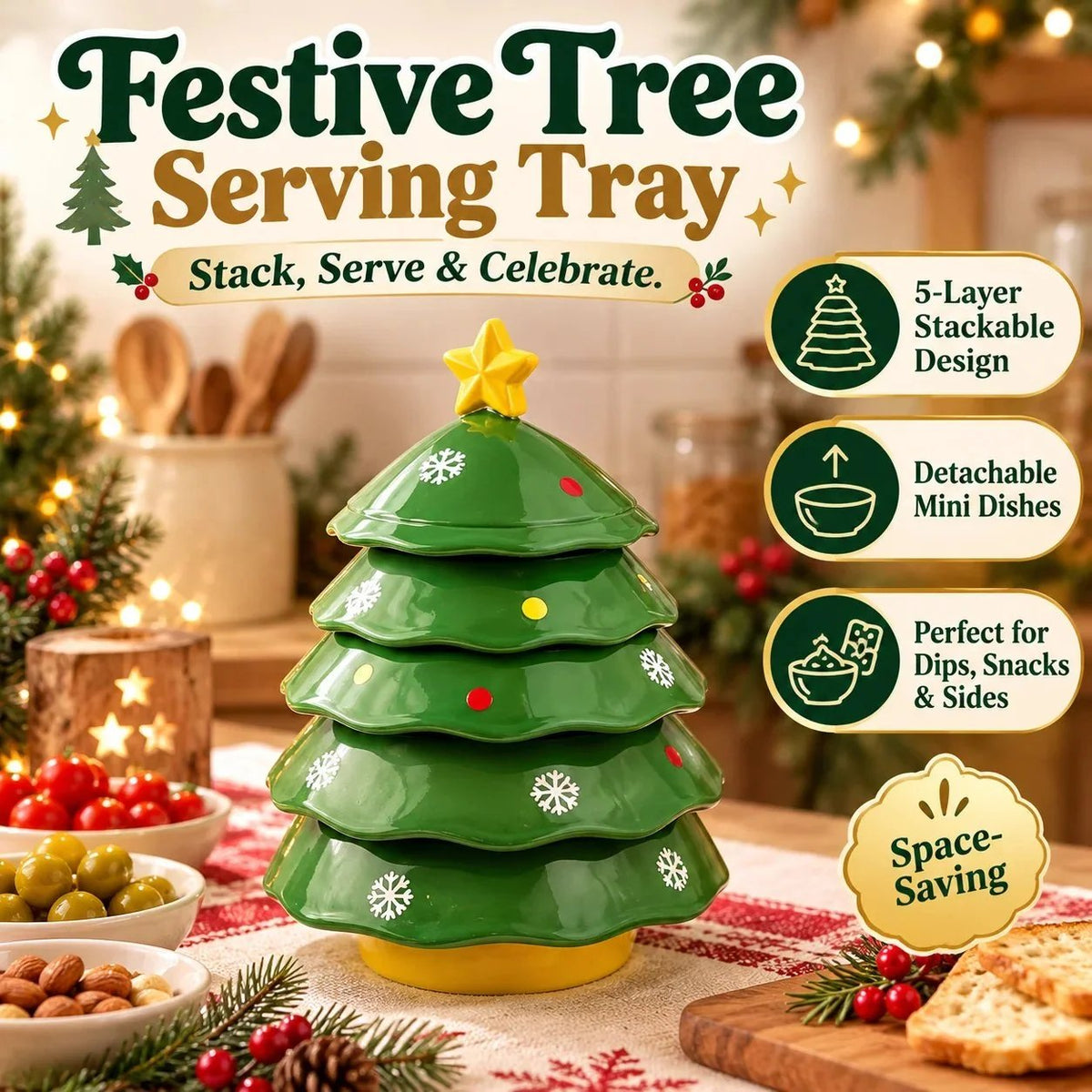 🔥HOT SALE-🎄5-Layer Christmas Tree Serving Tray – Stackable Snack & Dip Bowls, Festive Holiday Table Decor & Christmas Gift 🎁