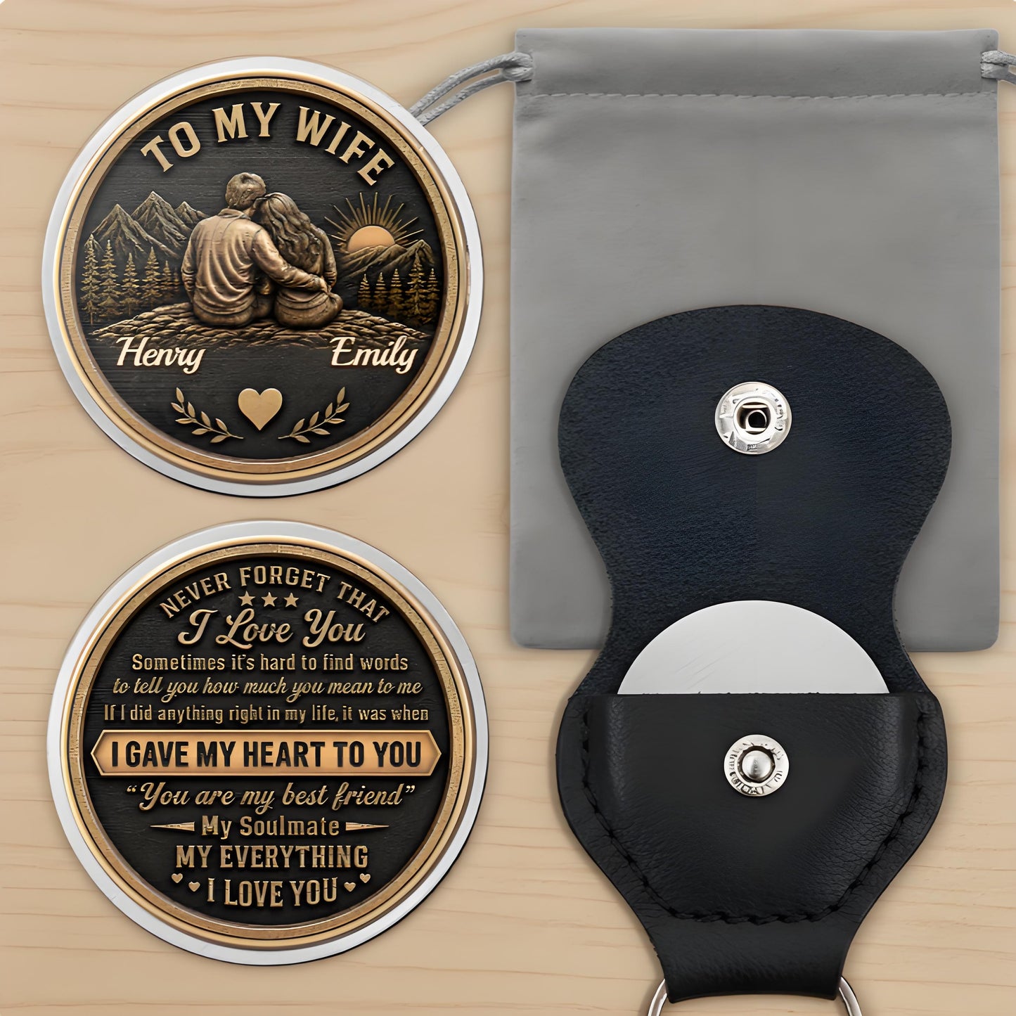 Custom Pocket Hug - Personalized Anniversary Wedding Gifts For Husband And Wife, Him And Her - Love Token Lasts Forever