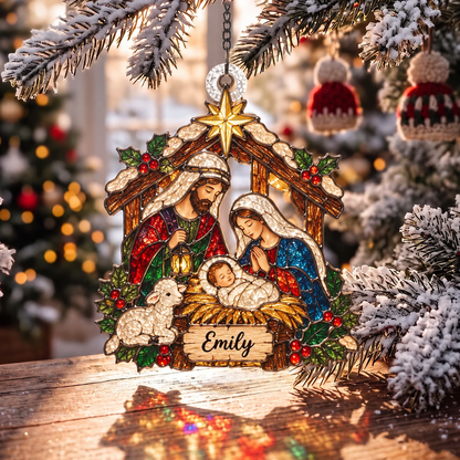 Personalized Christmas‑themed Stained Glass Ornament – Custom Name Suncatcher Tree Decoration 🌈