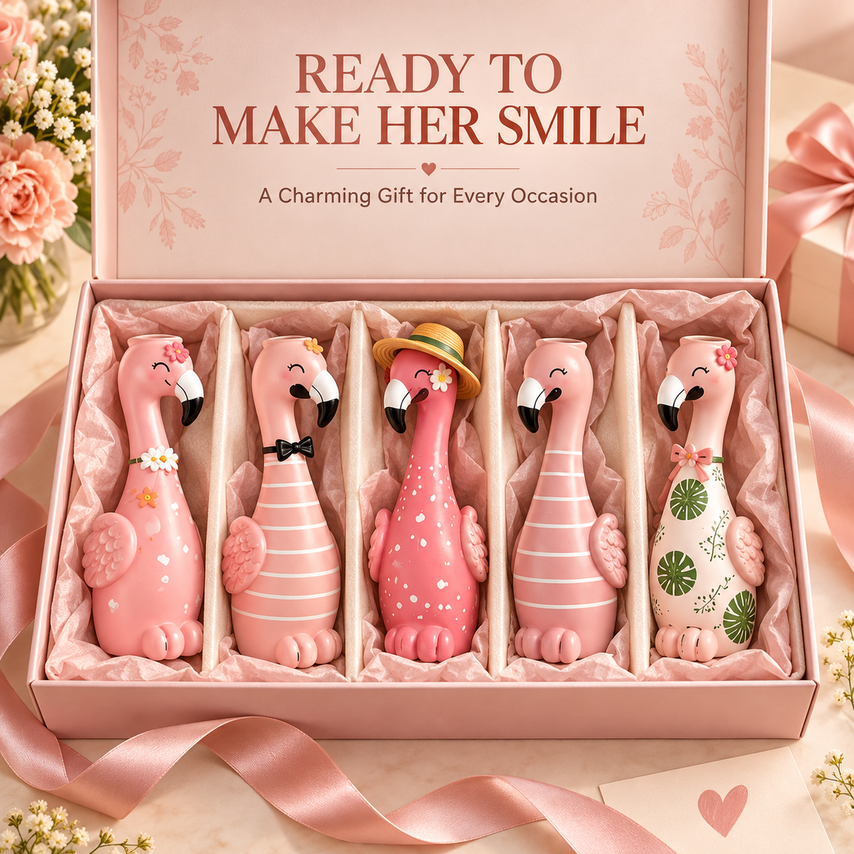 🦩Cute Flamingo Decorative Vase 🌸 5 Styles Resin Figurine Vase Tabletop Centerpiece Indoor Home Shelf Decor Gift