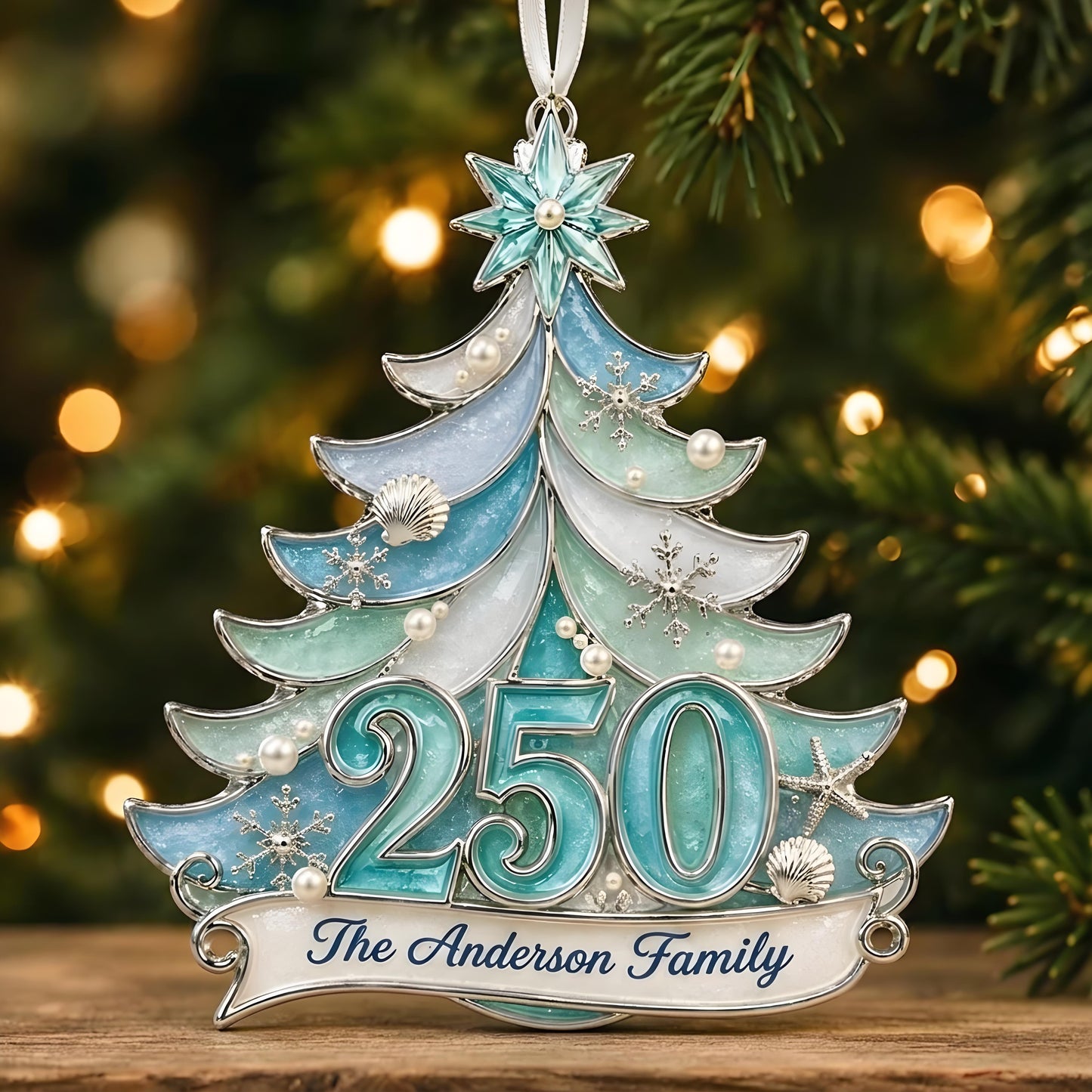 Personalized 250th Anniversary Coastal Christmas Ornament