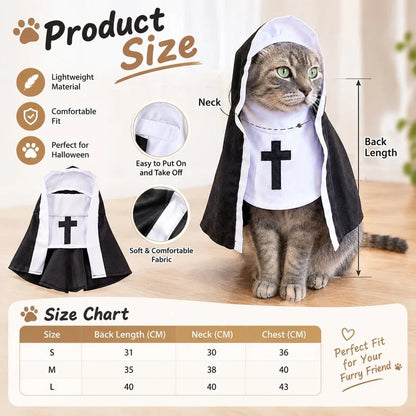 🐈‍⬛ Holy Cat Nun Costume – Funny Halloween Cat Outfit, Cute Black & White Pet Costume for Photos & Cat Lovers 🎃
