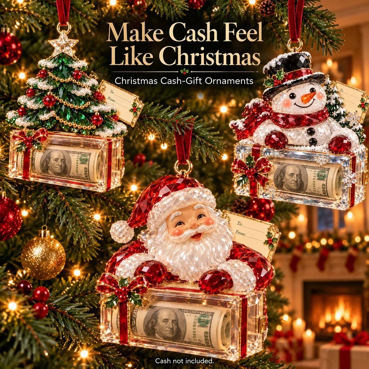 🎄 Christmas Cash Gift Ornament | 20 Crystal-Style Designs with Money Holder & Gift Tag 🎁