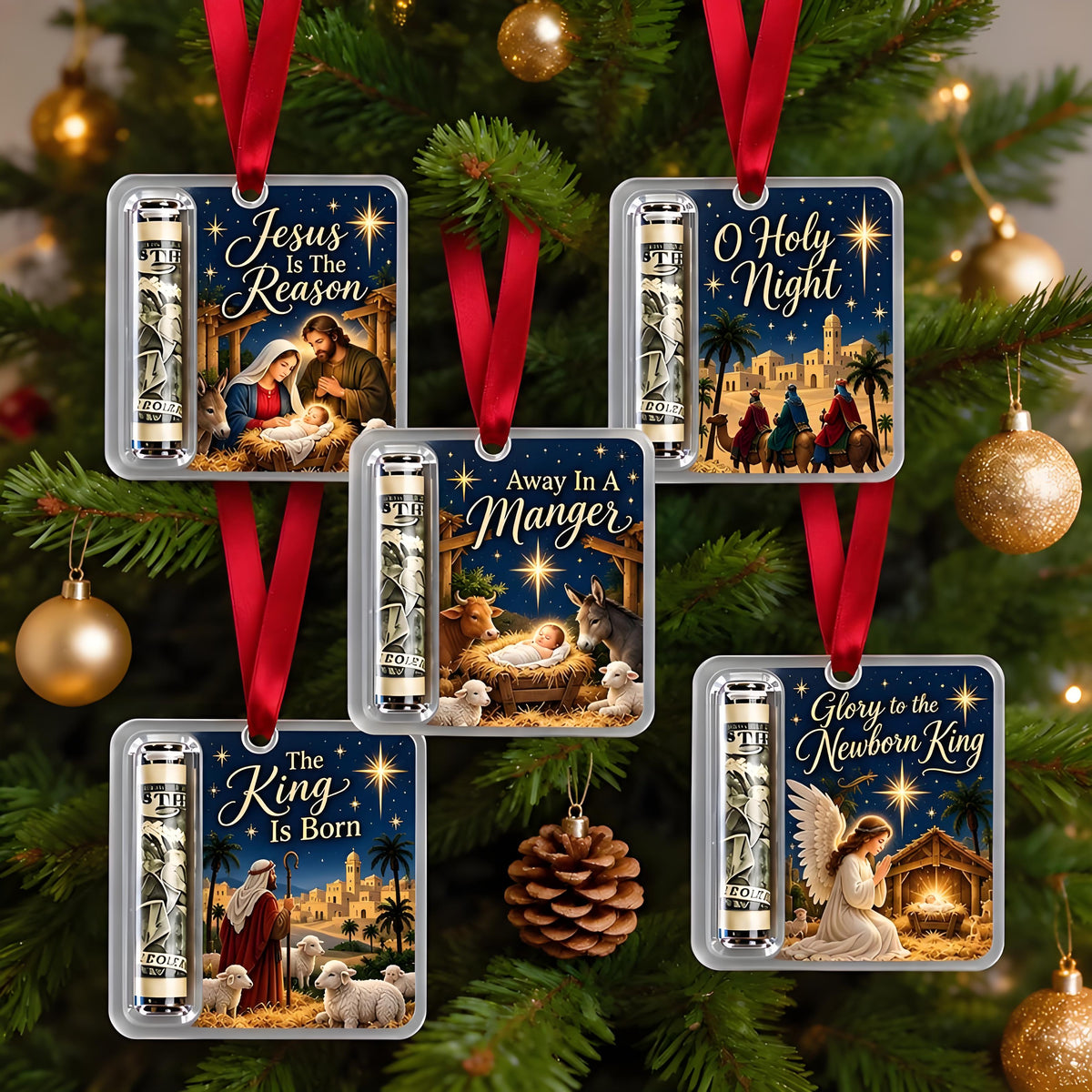Religious Christmas Money Holder Ornament with Nativity Scenes