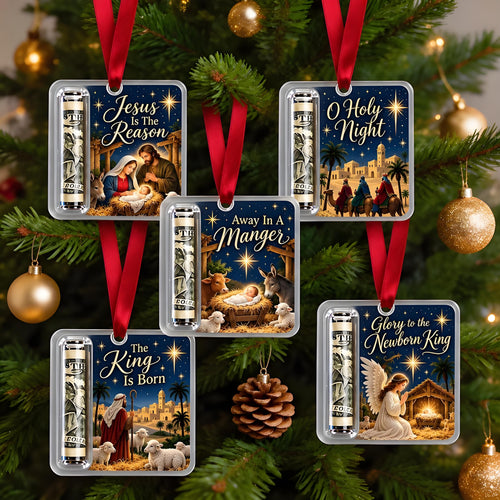 Religious Christmas Money Holder Ornament with Nativity Scenes