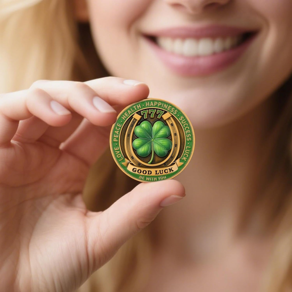 Lucky Elephant Coin with 4-Leaf Clover